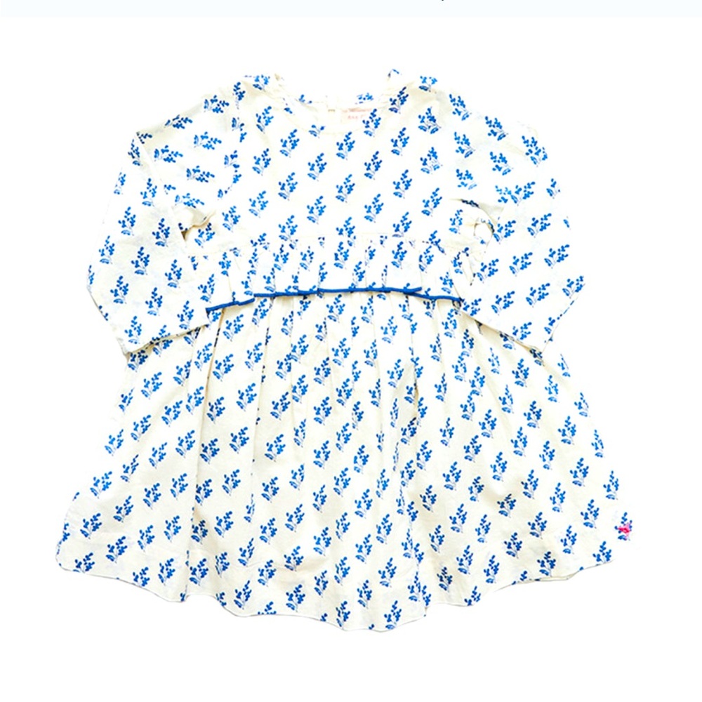 Pink Chicken Cream Baby Caroline Dress in Blue Royal Block Print Size 3/6 Months
